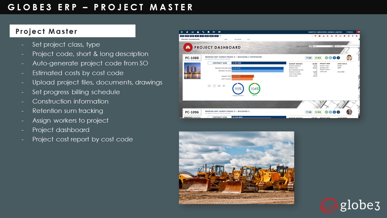 Construction Industry - Project Master Module | Globe3 ERP 